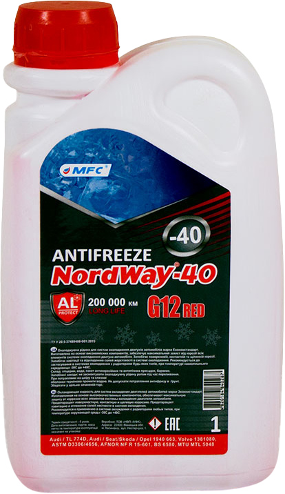 Охолоджувальна рідина NORDWAY G12, готова, червоний, -32°С, 1 л (4820250120435)